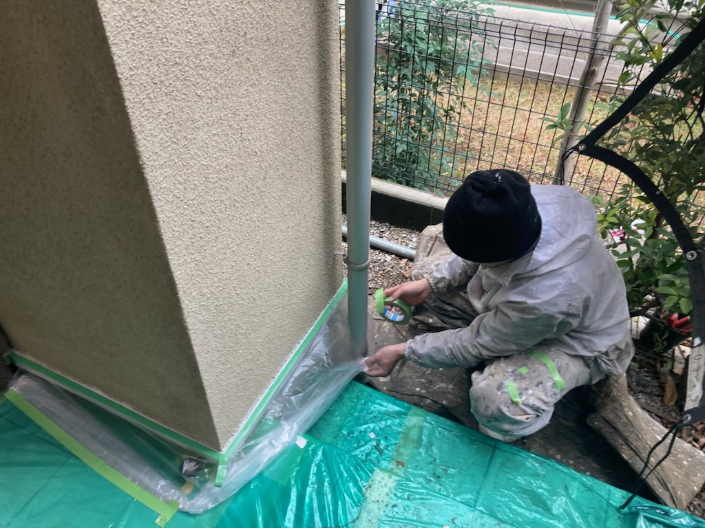 外壁周辺の養生
