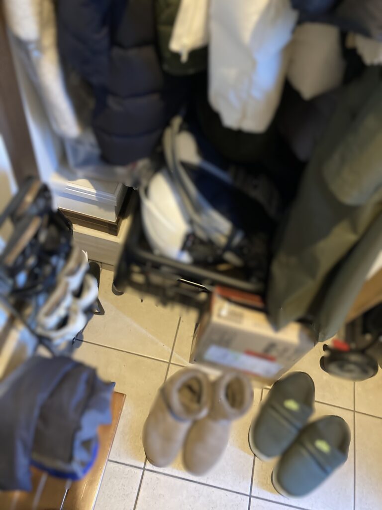 玄関スペースにはあふれたものを、より良く収納したいとご希望でした。